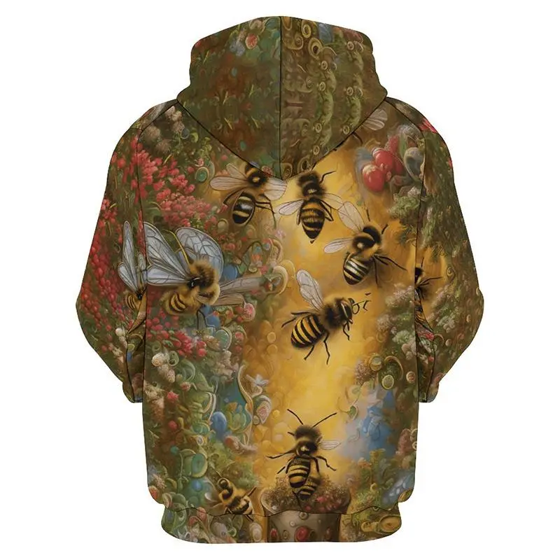 Cute Bee Pattern Hoodies Fashion Spring Autumn Mens Kids Funny 3D Printed Long Sleeve Hoodie Casual Oversized Harajuku Pullovers