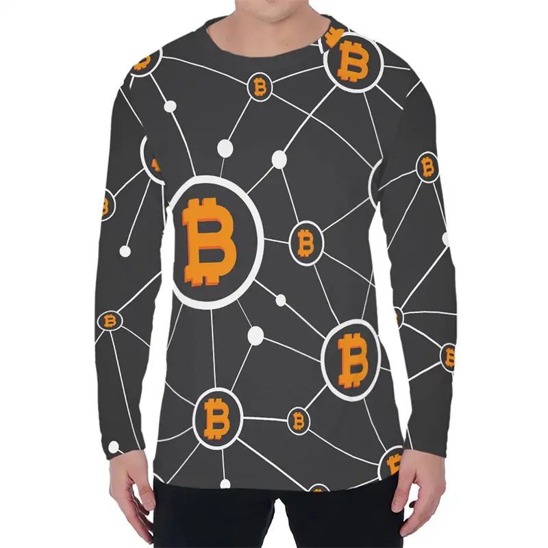 Fashion Bitcoin Pattern Long Sleeve T Shirts For Men Trend Autumn Men Women 3D Printed O Neck Tees Casual Oversized Pullovers