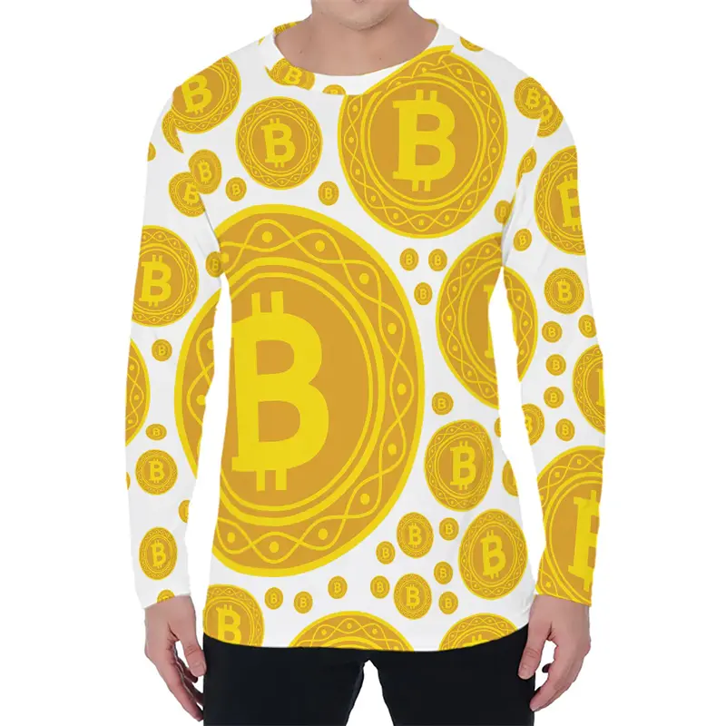 Fashion Bitcoin Pattern Long Sleeve T Shirts For Men Trend Autumn Men Women 3D Printed O Neck Tees Casual Oversized Pullovers