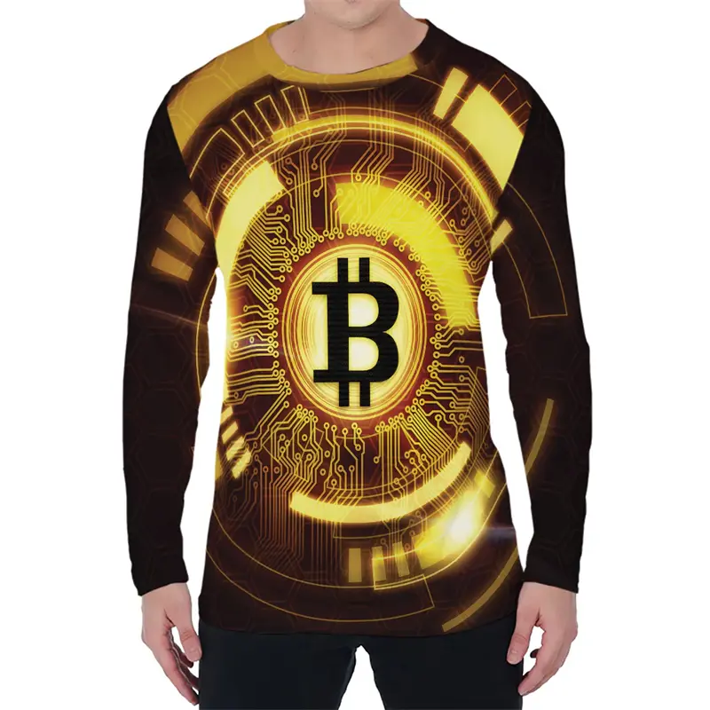 Fashion Bitcoin Pattern Long Sleeve T Shirts For Men Trend Autumn Men Women 3D Printed O Neck Tees Casual Oversized Pullovers
