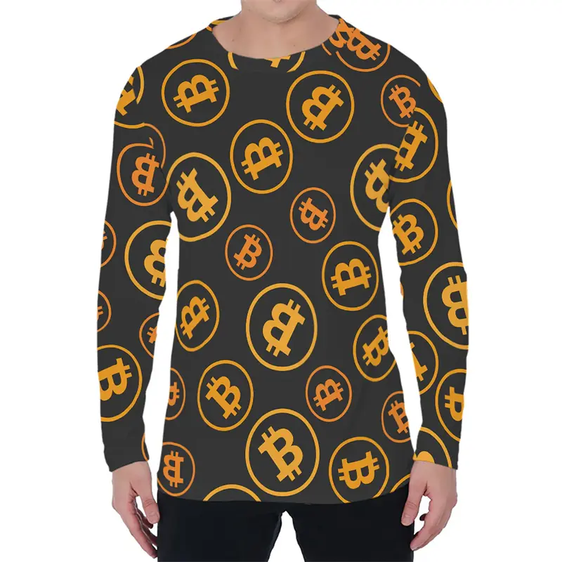 Fashion Bitcoin Pattern Long Sleeve T Shirts For Men Trend Autumn Men Women 3D Printed O Neck Tees Casual Oversized Pullovers