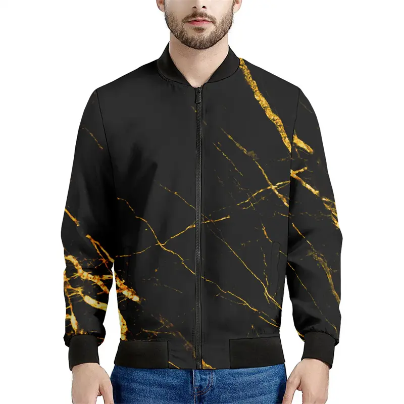 Black Marble Cracks Graphic Jackets Simple Fashion Long Sleeve Mens 3D Printed Bomber Jacket Spring Autumn Casual Loose Coat Top