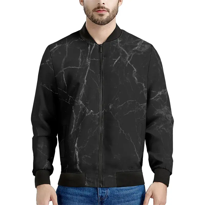 Black Marble Cracks Graphic Jackets Simple Fashion Long Sleeve Mens 3D Printed Bomber Jacket Spring Autumn Casual Loose Coat Top