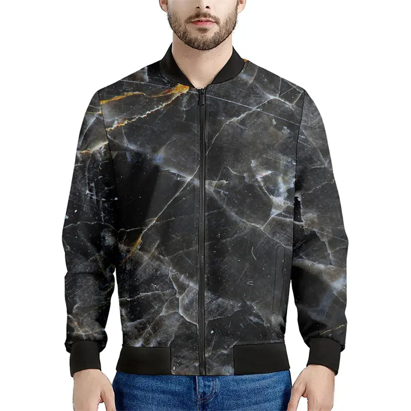 Black Marble Cracks Graphic Jackets Simple Fashion Long Sleeve Mens 3D Printed Bomber Jacket Spring Autumn Casual Loose Coat Top