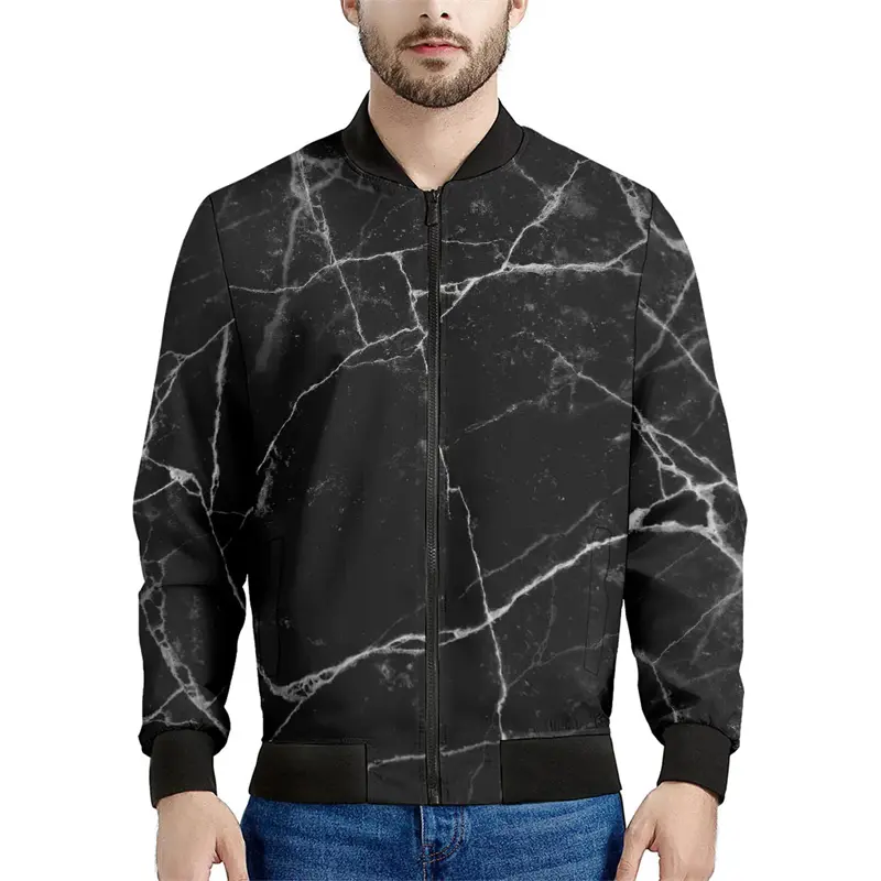 Black Marble Cracks Graphic Jackets Simple Fashion Long Sleeve Mens 3D Printed Bomber Jacket Spring Autumn Casual Loose Coat Top