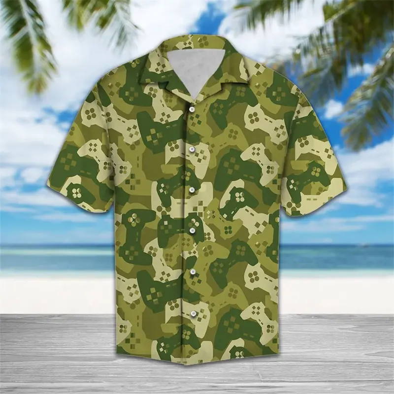 Fashion Camouflage Horse Game Controller Shark Pattern Shirts Summer Casual 3D Printed Hawaiian Shirts Loose Breathable Blouse