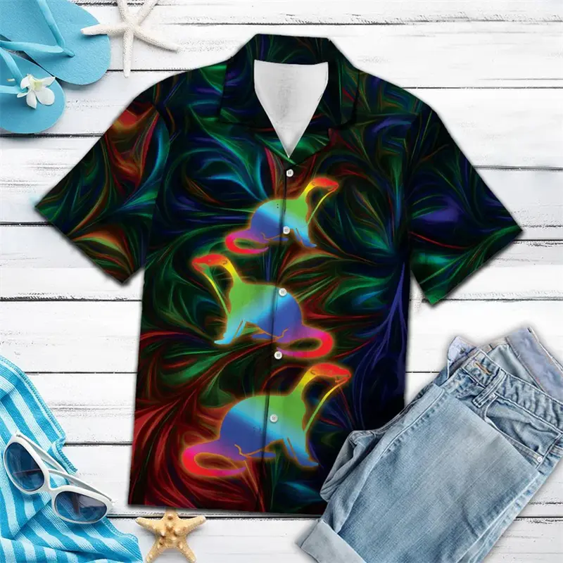 Cute Otter Pattern Hawaiian Shirts For Men Summer Casual Cute Animal 3D Printed Short Sleeve Shirt Trendy Harajuku Blouses Tops