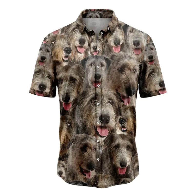Cute Irish Wolfhound Pattern Hawaiian Shirts Summer Casual Dog Lover 3D Printed Short Sleeve Shirt Fashion Daily Wear Blouses