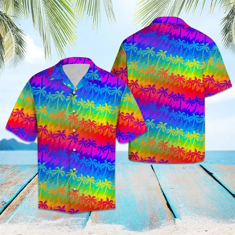 Rainbow Pride LGBT Pattern Hawaiian Shirts Summer Fashion Short Sleeve 3D Printed Unisex Shirt Casual Oversized Button Blouse