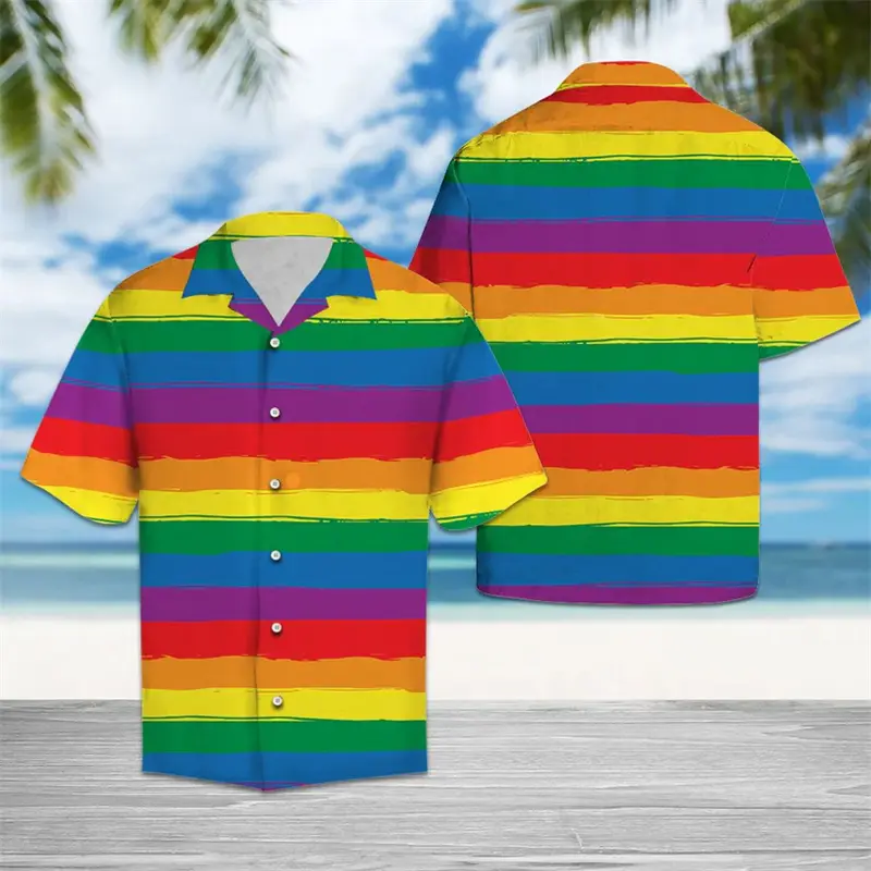 Rainbow Pride LGBT Pattern Hawaiian Shirts Summer Fashion Short Sleeve 3D Printed Unisex Shirt Casual Oversized Button Blouse
