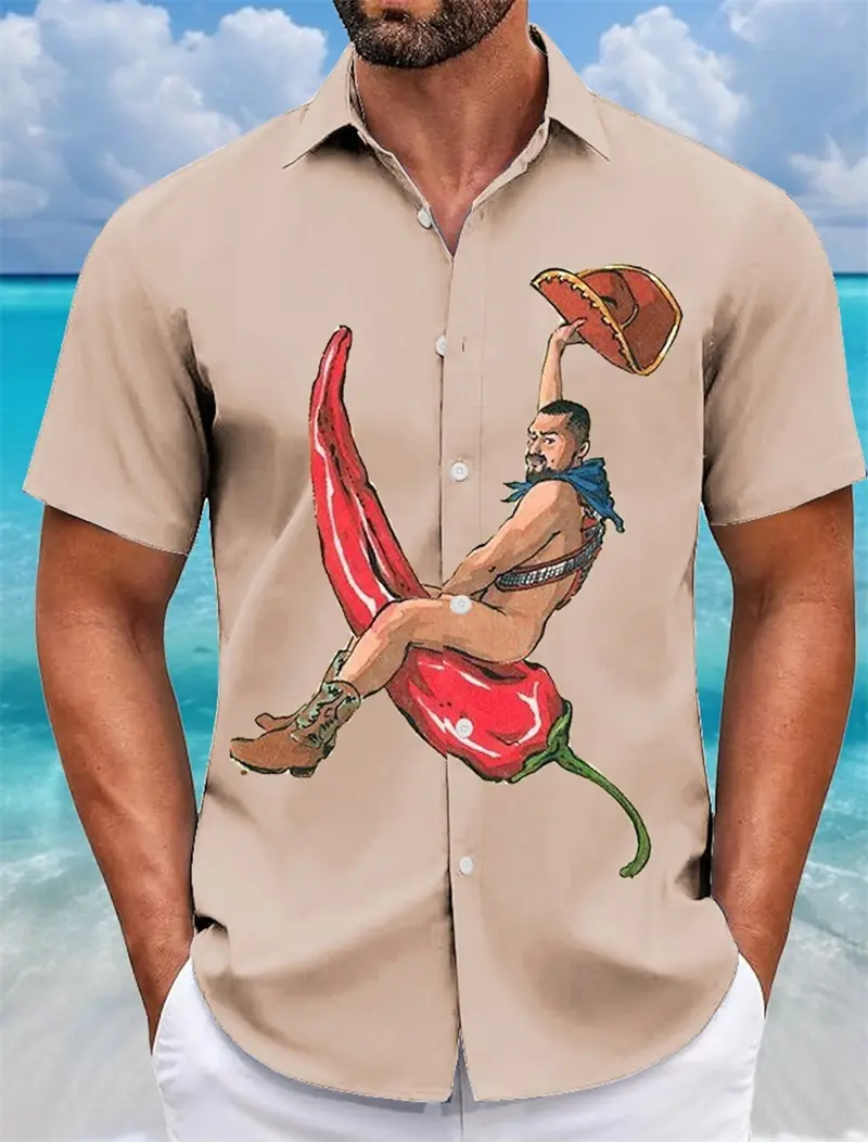 Funny Cowboy Graphic Hawaiian Shirts For Men Fashion Summer Short Sleeve 3D Printed Blouse Loose Streetwear Harajuku Shirt Tops