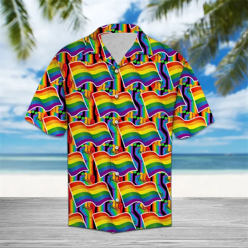 Rainbow Pride LGBT Pattern Hawaiian Shirts Summer Fashion Short Sleeve 3D Printed Unisex Shirt Casual Oversized Button Blouse