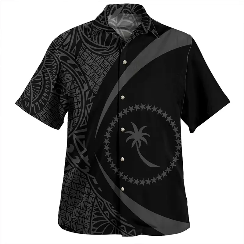 Fashion Chuuk State Flag Graphic Hawaiian Shirts For Men Summer Casual 3D National Emblem Printed Shirt Loose Breathable Blouse