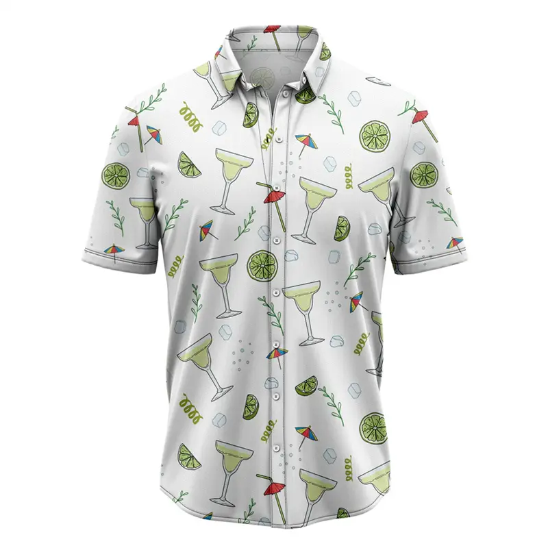 Casual Margarita Pattern Hawaiian Shirts Fashion Summer Beach Vacation Party Wear 3D Printed Shirt Loose Breathable Lapel Blouse