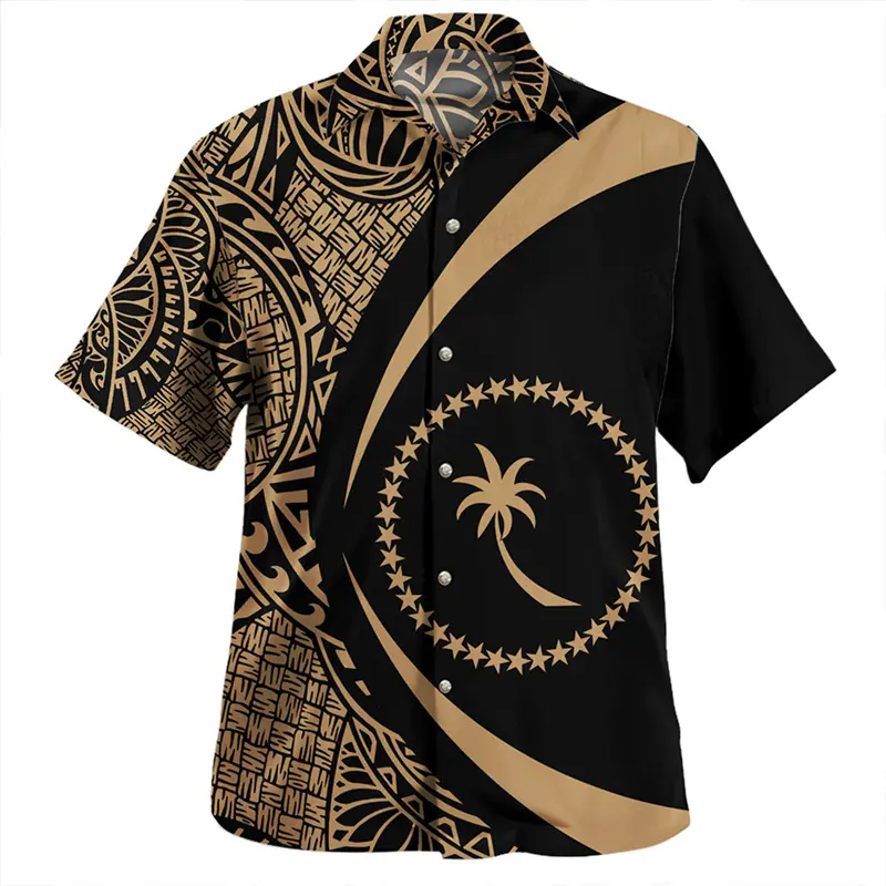 Fashion Chuuk State Flag Graphic Hawaiian Shirts For Men Summer Casual 3D National Emblem Printed Shirt Loose Breathable Blouse