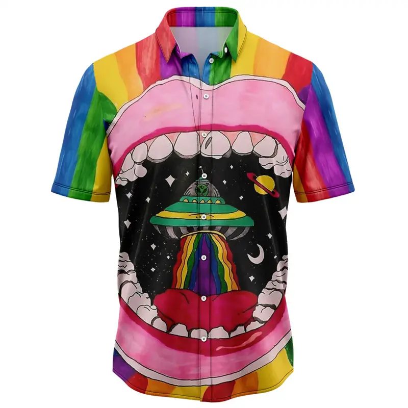 Fashion Alien Pattern Hawaiian Shirts For Men Summer Trendy Streetwear 3D Printed Lapel Shirt Cool Oversized Breathable Blouses