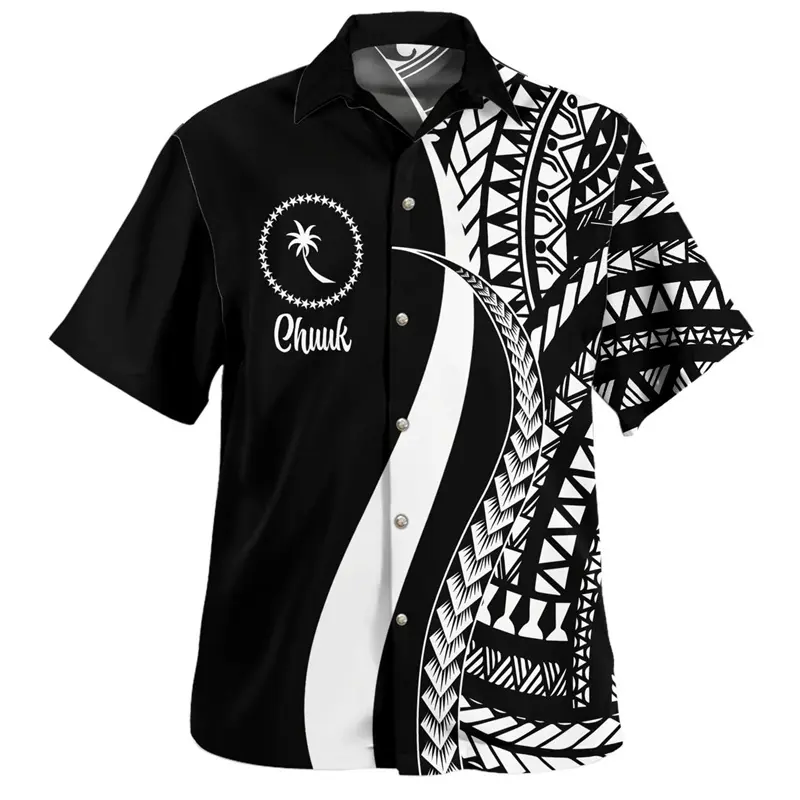 Fashion Chuuk State Flag Graphic Hawaiian Shirts For Men Summer Casual 3D National Emblem Printed Shirt Loose Breathable Blouse
