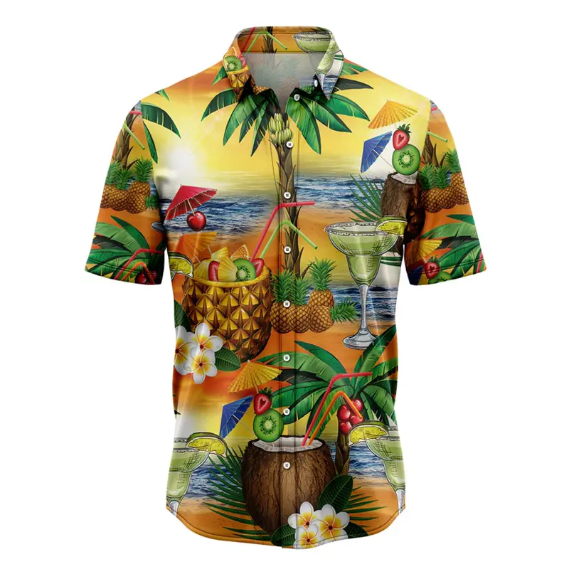 Casual Margarita Pattern Hawaiian Shirts Fashion Summer Beach Vacation Party Wear 3D Printed Shirt Loose Breathable Lapel Blouse