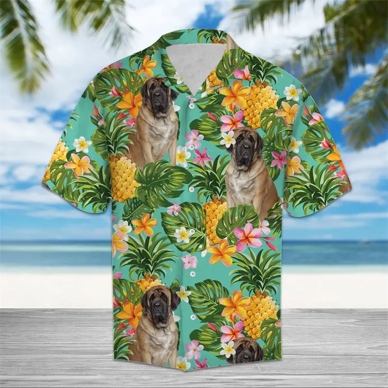 Tropical Pineapple Dog Pattern Hawaiian Shirts Summer Fashion Short Sleeve 3D Printed Shirt Loose Breathable Lapel Button Blouse