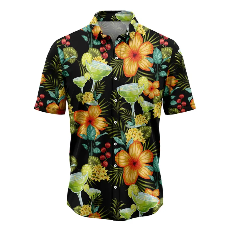 Casual Margarita Pattern Hawaiian Shirts Fashion Summer Beach Vacation Party Wear 3D Printed Shirt Loose Breathable Lapel Blouse