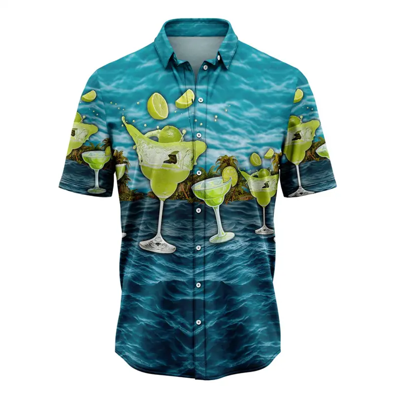 Casual Margarita Pattern Hawaiian Shirts Fashion Summer Beach Vacation Party Wear 3D Printed Shirt Loose Breathable Lapel Blouse