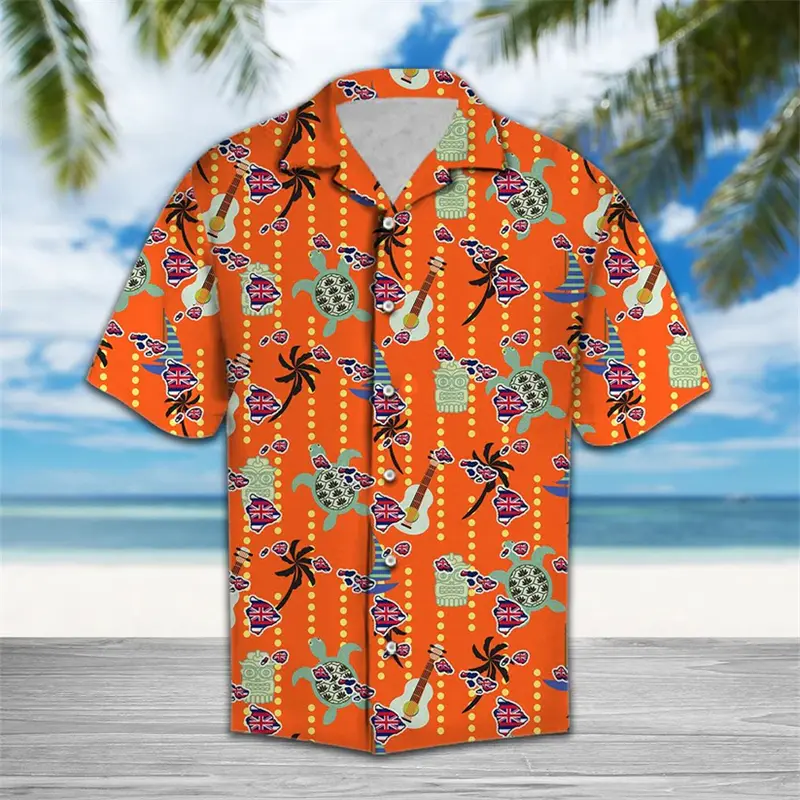 Fashion Ukulele Pattern Hawaiian Shirts Summer Casual Musical Instruments 3D Printed Shirt Loose Streetwear Breathable Blouse