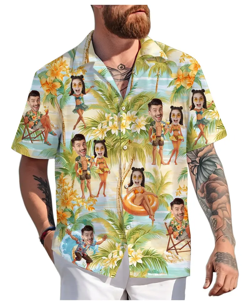 Funny Custom Face Couple Hawaiian Shirt Summer Fashion Short Sleeve Personalized 3D Printed Shirt Loose Breathable Unisex Blouse