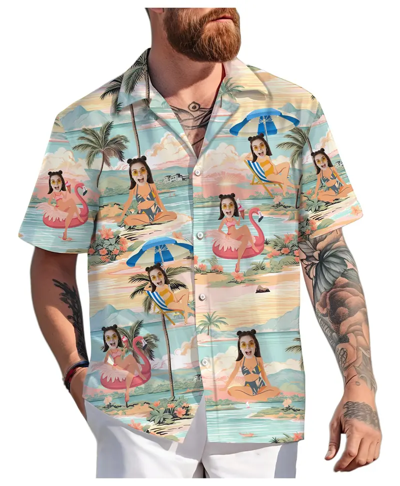 Custom Face Hawaiian Shirts Summer Fashion Short Sleeve Personalized 3D Printed Shirt Loose Breathable Unisex Lapel DIY Blouses