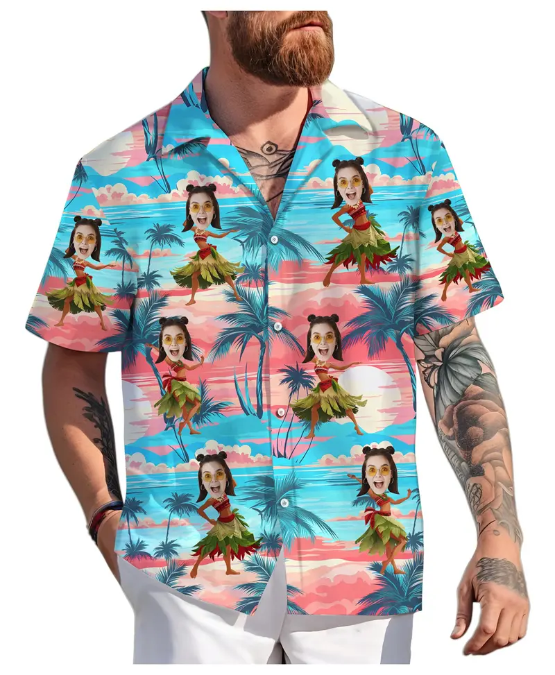 Custom Face Hawaiian Shirts Summer Fashion Short Sleeve Personalized 3D Printed Shirt Loose Breathable Unisex Lapel DIY Blouses