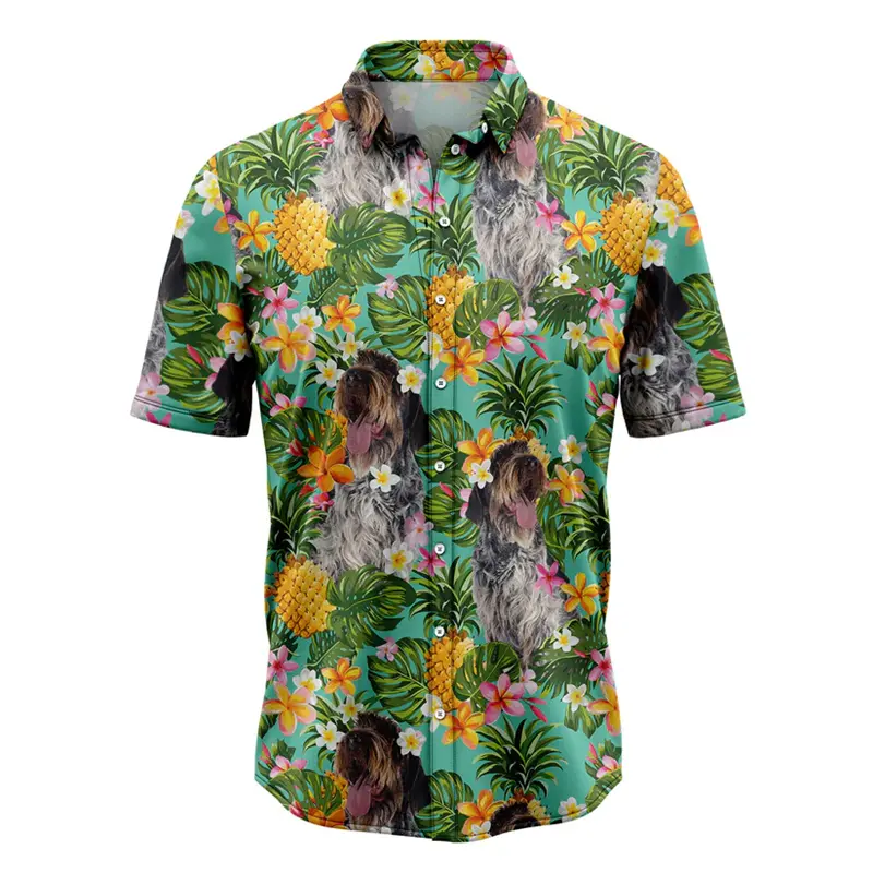 German Wirehaired Pointer Pattern Hawaiian Shirts Summer Casual Dog Lover 3D Printed Shirt Loose Breathable Lapel Button Blouses
