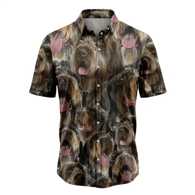 German Wirehaired Pointer Pattern Hawaiian Shirts Summer Casual Dog Lover 3D Printed Shirt Loose Breathable Lapel Button Blouses