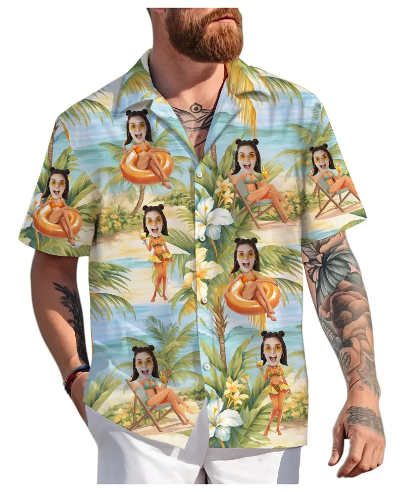 Custom Face Hawaiian Shirts Summer Fashion Short Sleeve Personalized 3D Printed Shirt Loose Breathable Unisex Lapel DIY Blouses