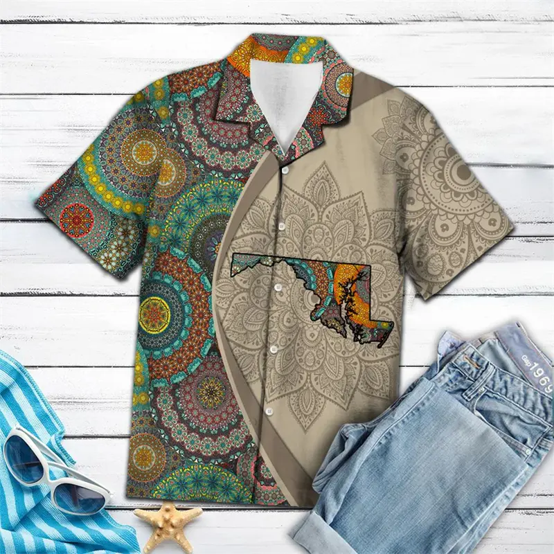 Retro Maryland Flag Graphic Hawaiian Shirts Summer Fashion Short Sleeve 3D Printed Unisex Shirt Casual Oversized Lapel Blouses