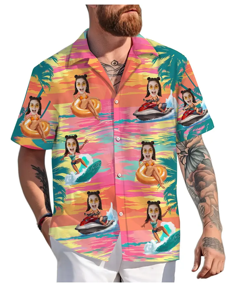 Custom Face Hawaiian Shirts Summer Fashion Short Sleeve Personalized 3D Printed Shirt Loose Breathable Unisex Lapel DIY Blouses