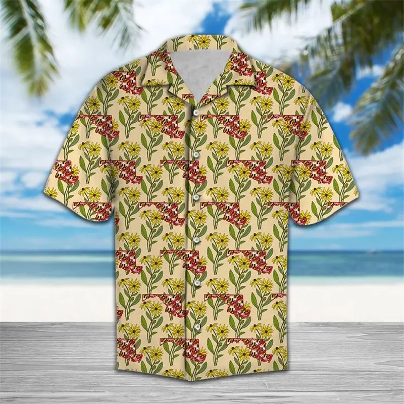 Retro Maryland Flag Graphic Hawaiian Shirts Summer Fashion Short Sleeve 3D Printed Unisex Shirt Casual Oversized Lapel Blouses