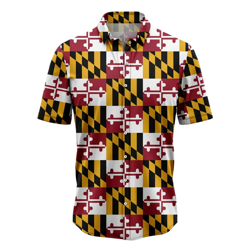 Retro Maryland Flag Graphic Hawaiian Shirts Summer Fashion Short Sleeve 3D Printed Unisex Shirt Casual Oversized Lapel Blouses