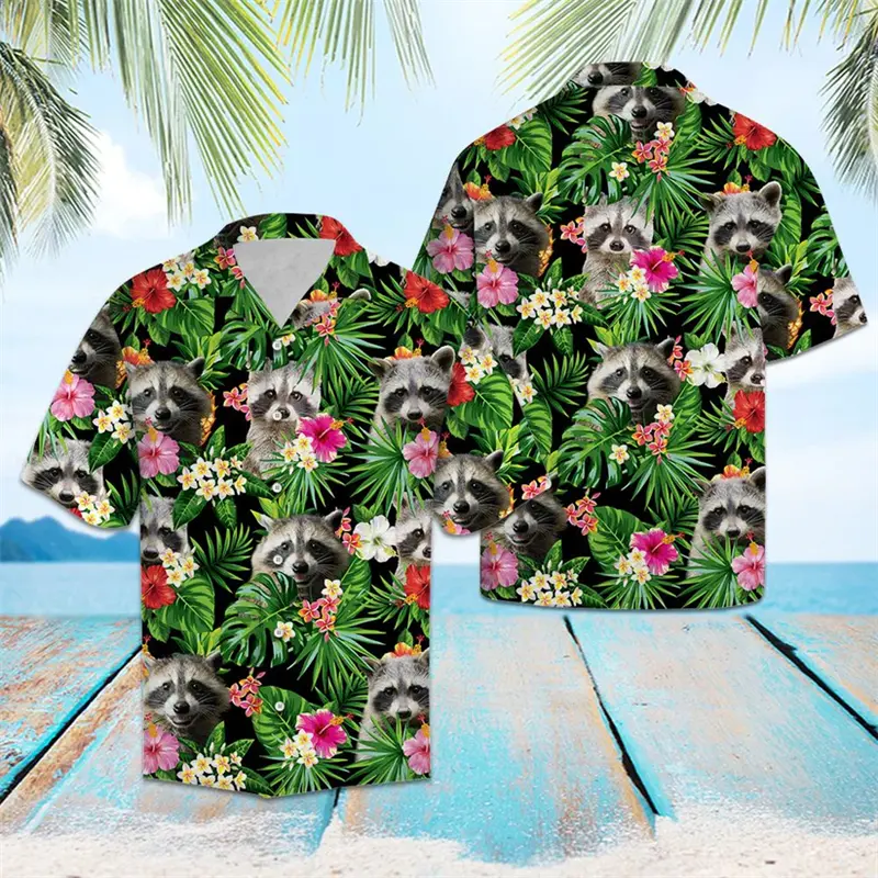 Tropical Pineapple Animal Graphic Hawaiian Shirts Summer Fashion Short Sleeve 3D Printed Shirt Loose Breathable Unisex Blouse