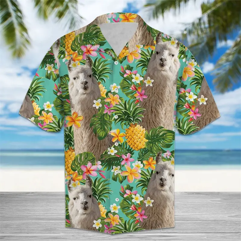 Tropical Pineapple Animal Graphic Hawaiian Shirts Summer Fashion Short Sleeve 3D Printed Shirt Loose Breathable Unisex Blouse