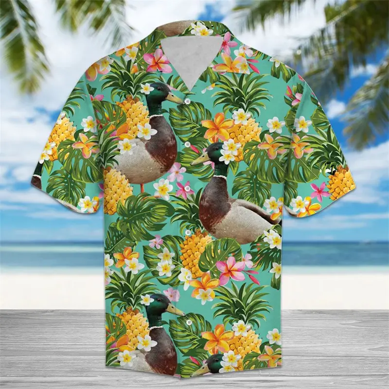 Tropical Pineapple Animal Graphic Hawaiian Shirts Summer Fashion Short Sleeve 3D Printed Shirt Loose Breathable Unisex Blouse