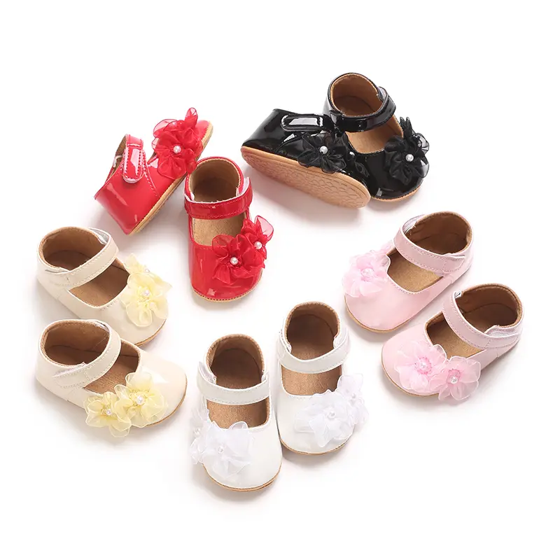 Baby Girls and Unisex Soft Soles Slip-Resistant Crib Shoes Slippers for Infant and ToddleSweet wind pearl lace