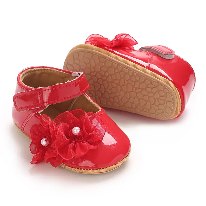 Baby Girls and Unisex Soft Soles Slip-Resistant Crib Shoes Slippers for Infant and ToddleSweet wind pearl lace