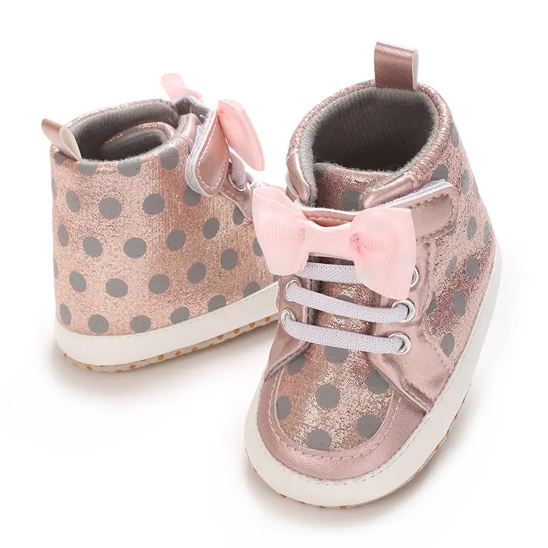 Baby Spring And Autumn Lace Up Flat Shoes With PU Printed Upper And Soft Sole For Baby Walking Shoes