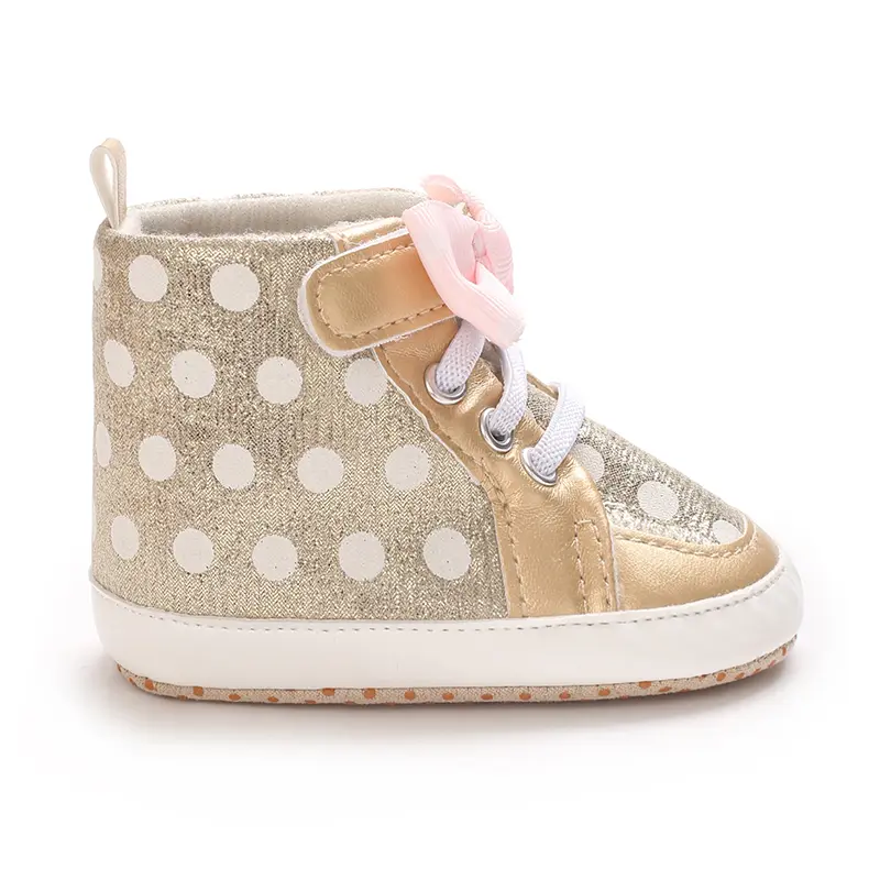 Baby Spring And Autumn Lace Up Flat Shoes With PU Printed Upper And Soft Sole For Baby Walking Shoes