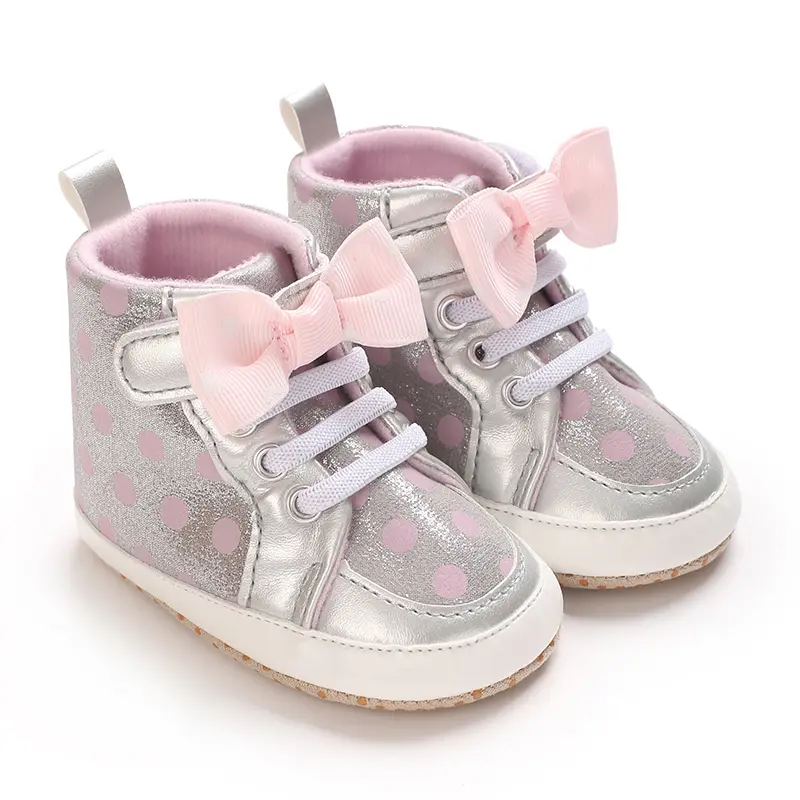 Baby Spring And Autumn Lace Up Flat Shoes With PU Printed Upper And Soft Sole For Baby Walking Shoes