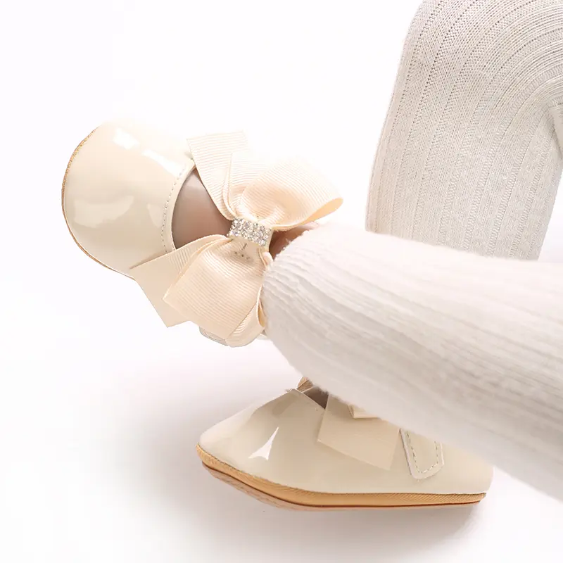 Baby Girl Cute Bow PU Princess Shoes Soft Sole Walking Shoes 0-18M White Baptist First Step Walker