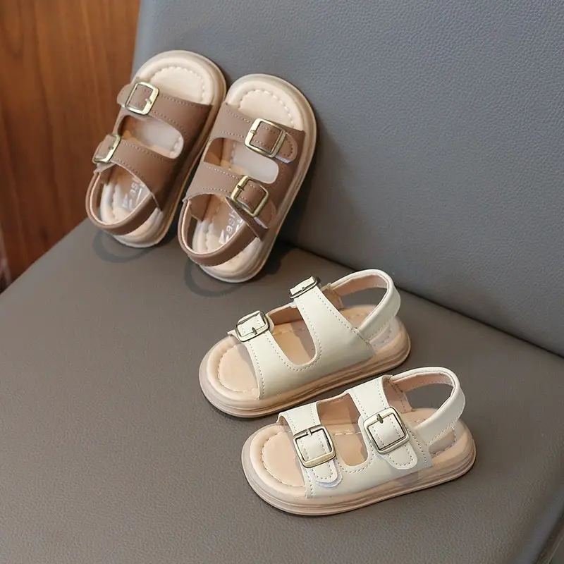 Girls' summer sandals, casual solid color princess flat bottom with bow, exposed toe low cut, solid color material, non slip bot