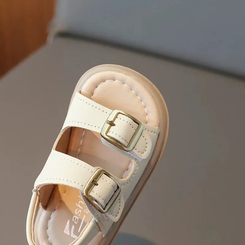 Girls' summer sandals, casual solid color princess flat bottom with bow, exposed toe low cut, solid color material, non slip bot
