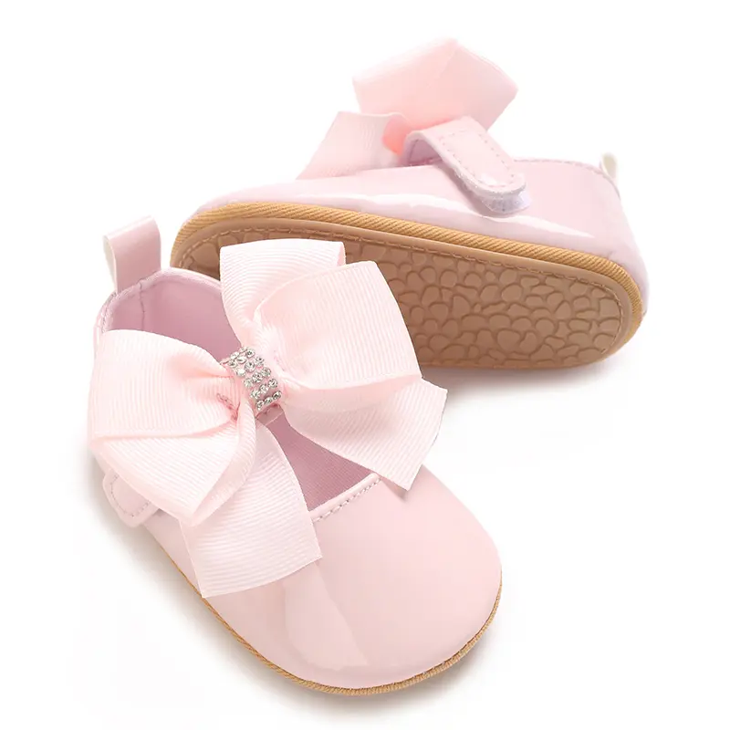 Baby Girl Cute Bow PU Princess Shoes Soft Sole Walking Shoes 0-18M White Baptist First Step Walker
