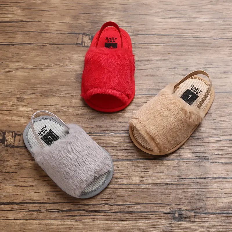 Summer 0-1 year old baby girl fluffy sandals silicone non-slip baby toddler shoes