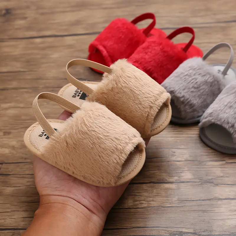 Summer 0-1 year old baby girl fluffy sandals silicone non-slip baby toddler shoes